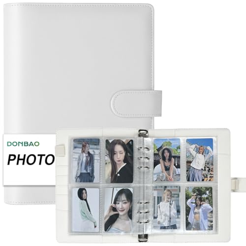 A5 Kpop Photocard Binder 6 Ring Binder Collectors Album with 240 Card Slots PU Leather Binder Cover for Organizing K-Pop Trading Cards Game Cards & Memorabilia (White)