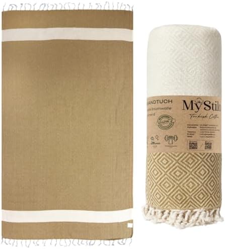 MyStilo Strandtuch Saunahandtuch XXL - Dickes, Weiches Badetuch 100x200cm, Schnelltrocknend - Premium Hamamtuch mit Diamantmuster für Männer, Frauen (Latte)