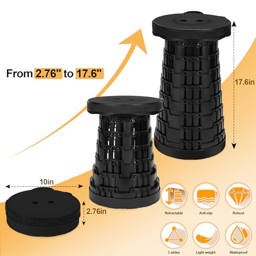 Image of Collapsible Stool - Upgraded with 3 Slides Load Capacity 600lbs, Folding Camping Stool with 3-in-1 Carry Bag, Lightweight Sturdy Retractable Suitable for Camping Fishing Hiking BBQ (Black)