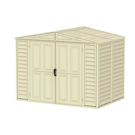 Duramax DuraMate 8 x 6 (3.90 m2) Plastic Garden Storage Shed with Metal Foundation Kit, Skylight kit included, Strong Metal Roof Structure, Maintenance-Free Vinyl Shed - Ivory