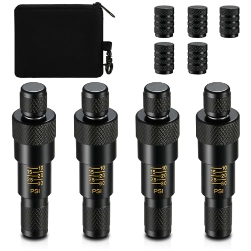 Image of CZC AUTO Automatic Tire Deflator Kit Adjustable (10-30 PSI), 4PCS Screw-On Tire Air Down Tool Tire Deflators Offroad Accessories for Offroad, Jeep & Trucks, 5 Valve Caps & 1 Storage Bag Included