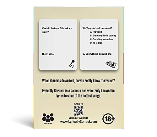 Lyrically Correct '90s & 2000s Music Trivia Card Game - Hip Hop and R&B Edition - Finish The Lyrics Challenge, Fun for Adults, Party or Family Night