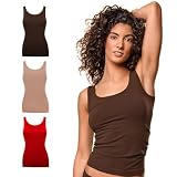 FOCENZA Unterhemd Damen Breiten Trägern, Mikrofaser | 3er-Pack | Mehrfarbig