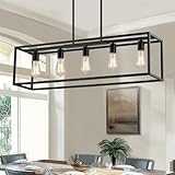 Yusist 5-Light Dining Room Light Fixture,Black Farmhouse Kitchen Island Lighting,Rustic Pendant Light Over Table with Adjustable Rods,Modern Linear Chandeliers for Dining Room Kitchen Island