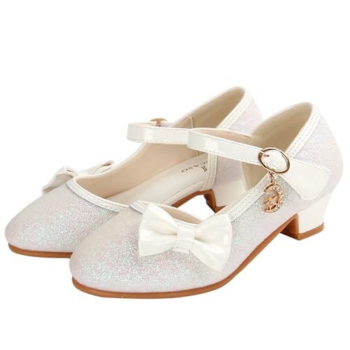 M MUNCASO Girls Princess Shoes Kids Sequin Shoes Girls Mary Jane Shoes Sweet Low Heels Dress Shoes for Wedding Party Bright Cosplay Dance Shoes Princess Fancy Dress Up Shoe