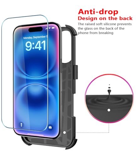 Image of Diverbox for iPhone 16 Case [Shockproof] [Dropproof] [Tempered Glass Screen Protector + Camera Protectors] Heavy Duty Protection Phone Case Cover for Apple iPhone 16 (Red)