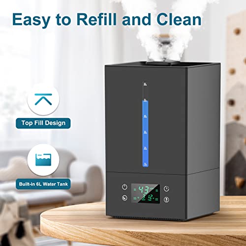 6L Humidifiers For Bedroom Large Room, Cool Mist Humidifiers For Baby Nursery Plants With Essential Oils Diffuser, 360° Rotatable Double Spray Outlet Nozzle, Auto-Shut Off, Sleep Mode, Quiet #TOP1