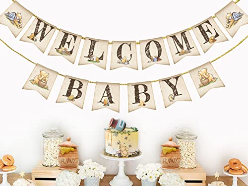 Classic Winnie Banner Welcome Baby Bunting Boys Girls First Birthday Banner Cute Pooh Baby Shower Decorations 1 St Birthday Party Favors Supplies #TOP2