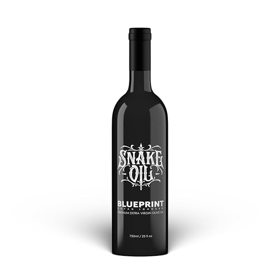 Blueprint Bryan Johnson Olive Oil Snake Oil- High Polyphenol Extra Virgin Olive Oil (400+ mg/kg) Cold Pressed, Early Harvest, First Cold Press EVOO Keto, Paleo, Non-GMO 750ml Glass Bottle