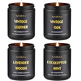 Bougies parfumées pour hommes, lot de 4 bougies pour hommes, bougies de soja parfumées pour la maison, 790 ml, 200 heures de combustion, bougies d'aromathérapie à la lavande/eucalyptus/cuir/chêne