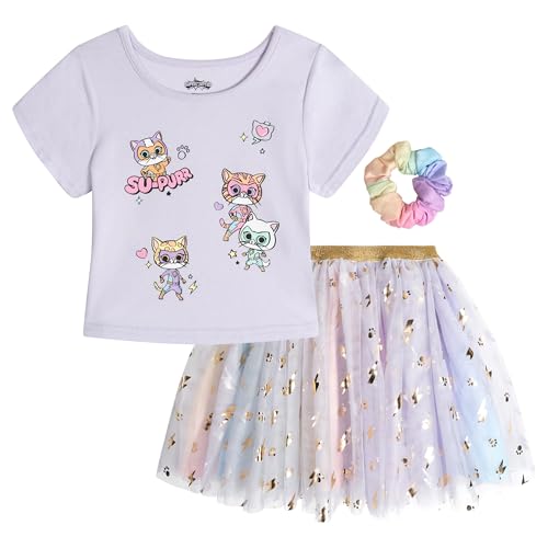 Disney Super Kitties Toddler Girls 3pc T-Shirt Skirt & Scrunchie Set Purple/Rainbow 4T