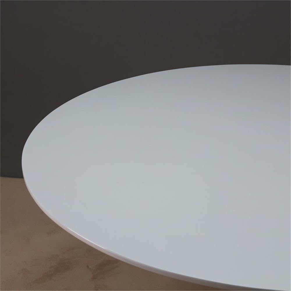 Pemberly Row Modern Round Dining Table, 60 in, White Lacquer MDF Top, Powder-Coated Aluminum Tulip Base, Elegant Design for Kitchen, Dining Room, or Commercial Use
