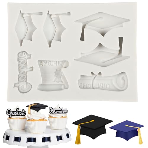 Graduation Fondant Molds Graduation Cap Diploma Silicone Mold Bachelor Cap Molds for Cake Decoration Cupcake Topper Sugar Craft Chocolate Candy Polymer Clay Gum Paste