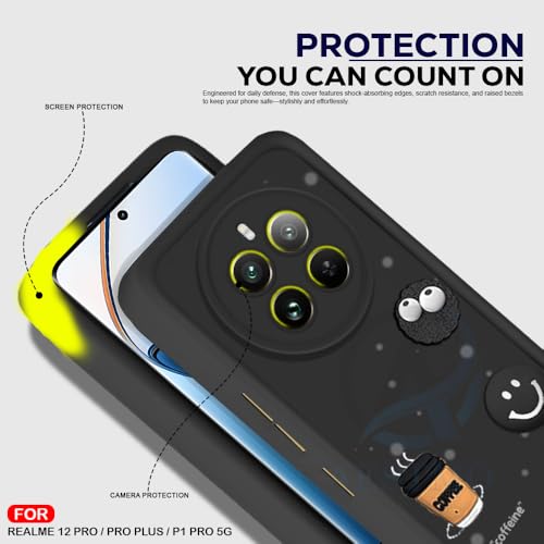 Image of AESTMO Back Case Cover for Realme 12 Pro /Pro Plus / P1 Pro 5G | Cute Fun Cartoon 3D Ball | Coffee Silicone Case | Full Body Protection | Camera Protection Back Cover (Black)