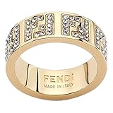 FENDI FF - Anillo apilable chapado en oro con cristales decorativos (tamaño pequeño), S, Metal no precioso., Zirconia cúbica