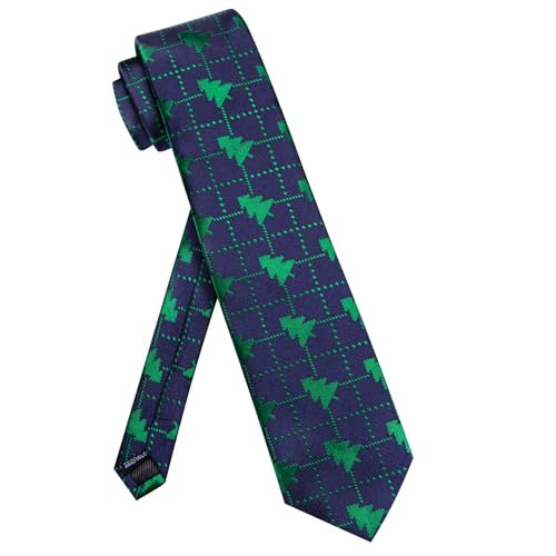 Image of YourTies Green Blue Christmas Ties for Men Silk Men's Xmas Tree Necktie Snowflake Holiday Party Festival New Year Designer