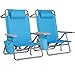LIFERUN Strandstuhl Klappbar Leicht 2er Set, Rucksack Klappstuhl Strand, Campingstuhl Kann Flach Liegen,bis 150 kg belastbar, Outdoor Faltstuhl mit Verstellbarer Hohe Rückenlehne, Eisbeutel,Blau
