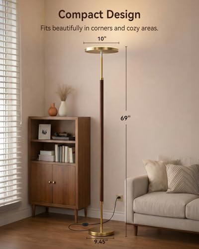 Image of JOOFO Wood LED Torchiere Floor Lamp with Remote, 3000LM Dimmable