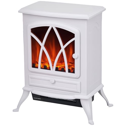 Image of HOMCOM Electric Stove Heater with Realistic Flame Effect, 2000W, White