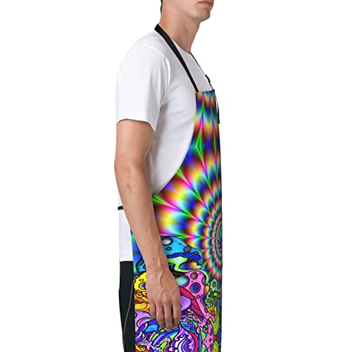 Vucemi Abstract Mushroom Colorful Mandala Printed Apron Waterproof Adjustable Bib Apron Cooking With Pocket Durable Aprons For Kitchen Gardening #TOP2