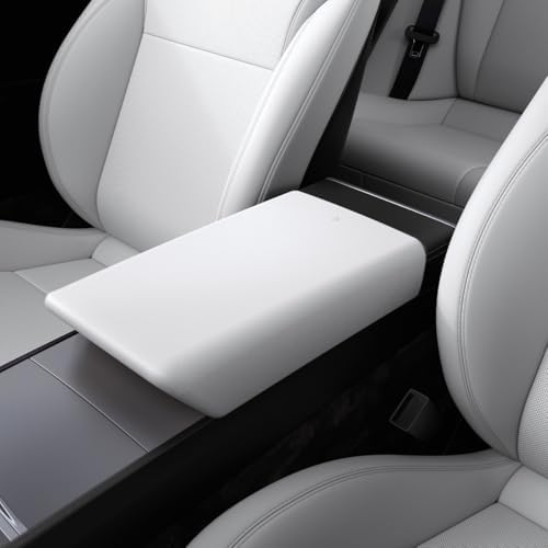 Spigen Center Console Non-Slip Armrest Cover Designed for Tesla Model 3 2024 Refresh (Highland) with EZ Snap On Instant Install - White