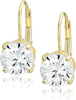 Amazon Essentials Platinum Plated Sterling Silver Round Cut Cubic Zirconia Leverback Earrings (7.5mm)
