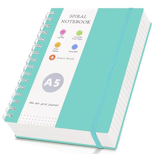 LIMBJEY A5 Dotted Journal Notebook - Note Book Spiral Notepad 300 Pages for Writing,Note Taking,100gsm Dotted Paper, Flexible cover, for Women Men Work Office School,14.5 x 21cm (BLUE)