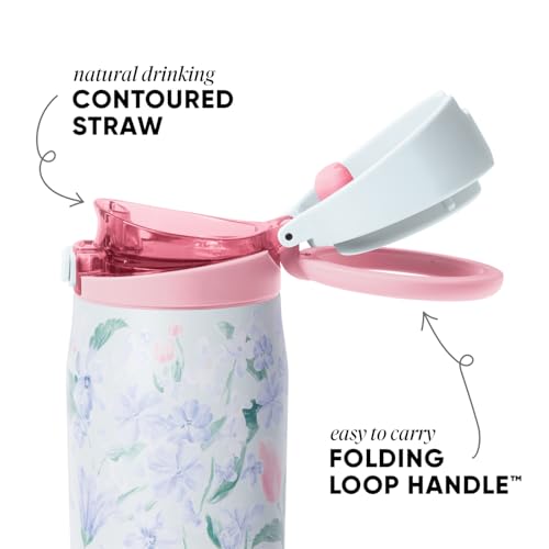 Image of Simple Modern Water Bottle with Straw & Handle | 24oz | Floral | Mesa Loop Insulated Water Bottle for School, Sports, Travel | Leak Proof, Stainless Steel | Frosted Florals