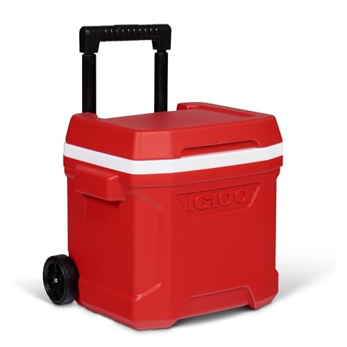 Igloo Nevera Pasiva Profile II 16 Roller, Caja térmica roja con asa telescópica y Ruedas, 15 litros