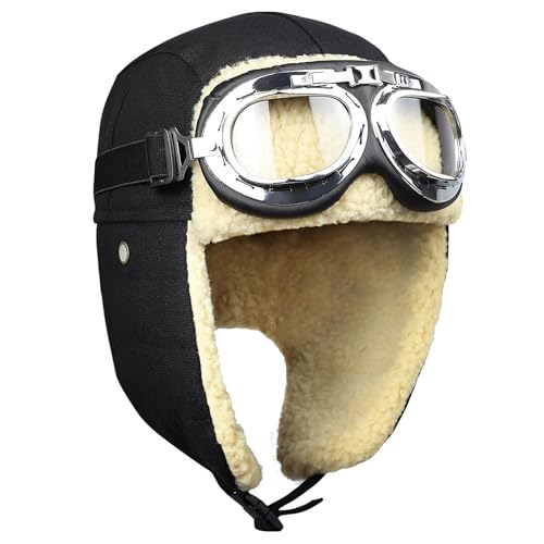 BAIFUMEN Vintage-Fliegerhut und Brille mit Maske,...