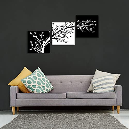 Wieco Art Leaves Modern 3 Panels Flowers Artwork Giclee Canvas Prints Black And White Abstract Floral Trees Pictures Paintings On Canvas Wall Art For Living Room Bedroom Home Decorations #TOP3