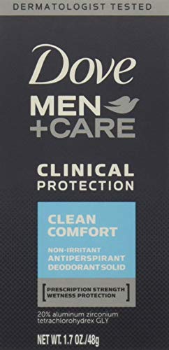 Dove Men+Care Deodorant, 96H Clinical Protection Antiperspirant, Clean Comfort 4-Pack – Prescription Strength Wetness Protection with ¼ Moisturizers, 1.7 Oz Ea