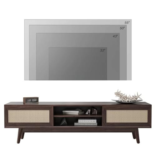 Image of MISAN Modern TV Table | Solid Sheesham Wood Sideboard TV Unit for Living Room, Bedroom, Office Furniture Stand | Wooden Free Standing Entertainment Unit Side Board Table with Storage (E-Walnut)