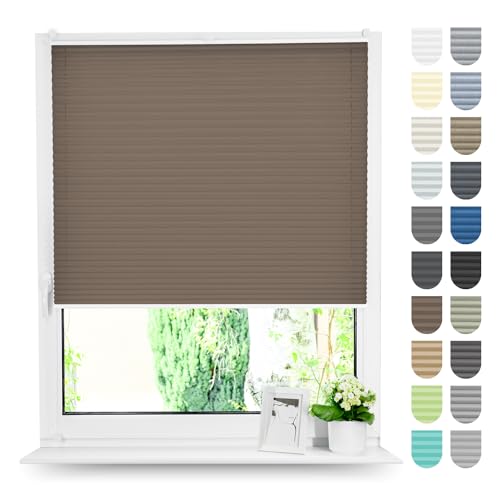 Tom'Shop Plissee Klemmfix ohne Bohren Sonnenschutz Plisseerollo Jalousie Lichtdurchlässig und Blickdicht für Fenster & Tür (NELA Braun B135cm x H120cm)