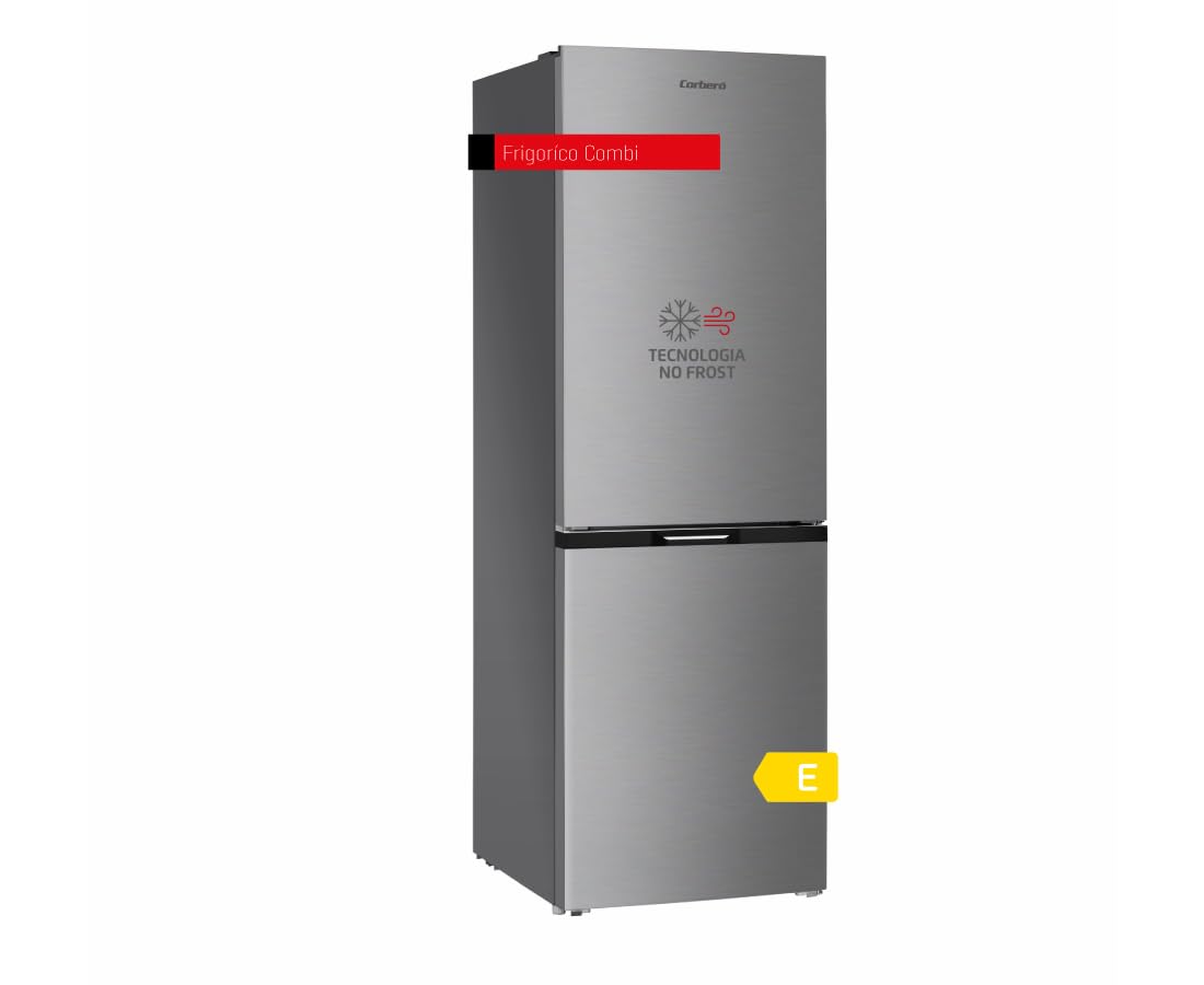 Corbero CCHGL185NFW Pojemność lodówki Combi 323L, No Frost, Kolor Biały Szkło Wyświetlacz Drzwi, Światło LED, Fresh Box, Crisper, 4 Butelki, Szklane półki, 40 Db, Wydajność energetyczna E