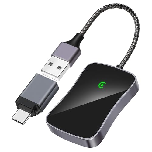 Smanu Carplay Wireless Adapter,Bluetooth Apple Carplay Dongle with USB & USB C for OEM Wired CarPlay Cars Converts Wired to Wireless Plug & Play Compatible with iOS 10+