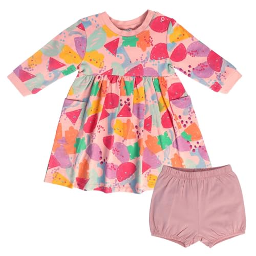 Image of miniklub Baby Round Neck Knee Length Knitted Cotton Dress With Bloomer (Pink Color)
