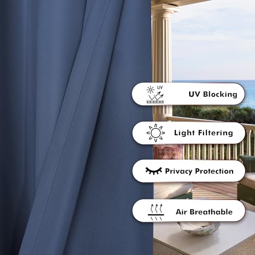 BONZER Outdoor Curtains for Patio Waterproof Thick Privacy Grommet Light Filtering Outside Curtains for Porch Pergola Gazebo Deck, 1 Panel, 54W x 120L inch, Navy