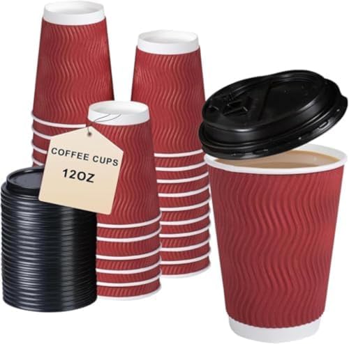 CokBlu 業務用・カフェ用・家庭用兼用 蓋付き使い捨て紙コップ 60 個入セット 三重断熱厚紙製で耐熱性優れる コーヒー・ホットドリンク・お茶に最適 テイクアウト時の持ち運びに便利 ドリンクカップとして汎用性高く 業務用品としても活用可能なペーパーカッ