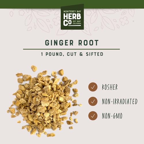 Ginger Root Cut & Sifted, by Herb Co, Zingiber Officinale,Gan Jiang, from India & Morocco, Kosher, for Tea, Tinctures, Infused Oils & Food Preservation, 1 lb