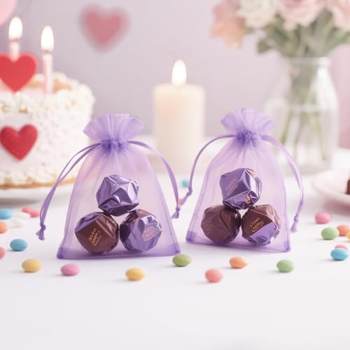 Image of joycraft Organza Bags 2.7x3.5 inch - Light Purple Drawstring Gift Packaging Pouch with Breathable Mesh for Wedding Favors, Jewelry Display, Candy Bags | Reusable Craft Supplies, Small Business
