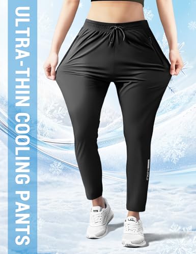 Image of Venzina Women's Lightweight Quick-Dry Icy Cool Straight Pants with Ankle Print, Athletic Breathable 4-Way Stretch Trousers for Gym, Running, Yoga & Casual Wear M-XXL