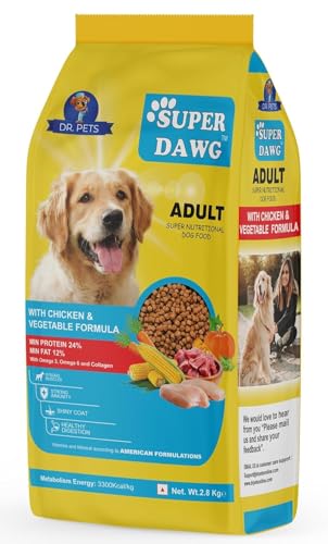 Image of Dr. Pets 2.8 Kg Superdawg Adult Dry Dog Food Chicken & Vegetable Formula | 24% High Protein Complete Nutrition | Supports Digestion, Immunity, Joint & Coat Health | All Breed Dogs