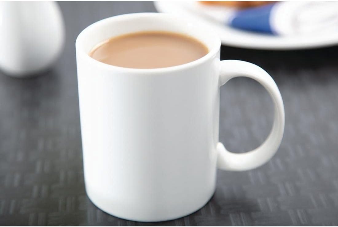Olympia Whiteware Standard Tee- und Kaffeetassen Set 284 ml/10 oz (12er Pack), Weißes Porzellan - Backofen-, Mikrowellen-, Spülmaschinen- und Gefrierschrankfest - BS4034 zertifiziert, CB466