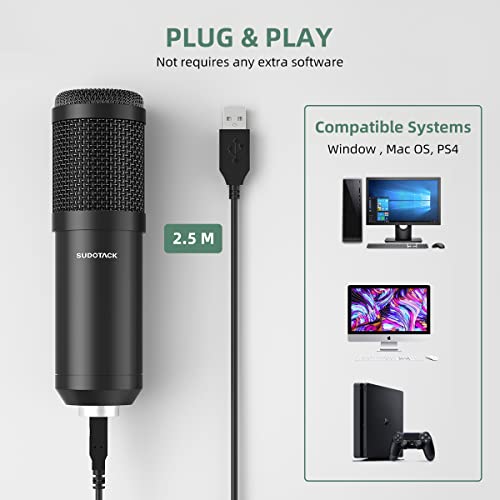 Sudattack USB-microfoon, professionele podcast-microfoon, 192KHZ / 24bits studio cardioïde condensatormicrofoons kit met… - Image 5