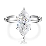 LOIPURI 4CT Marquise Cut Moissanite Engagement Ring for Women, D Color VVS1 Clarity White Gold Plated Solitaire Wedding Rings, Promise Anniversary Rings Gift, Size 9