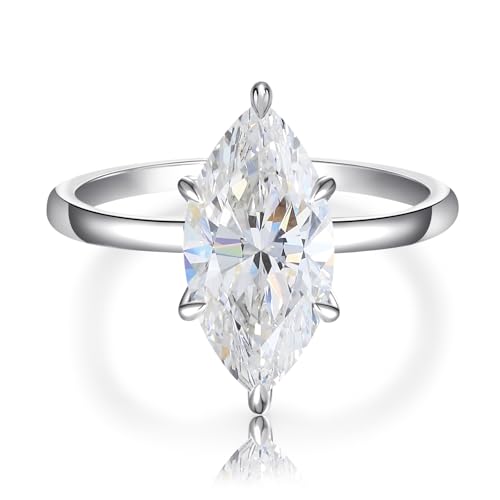 4CT Marquise Cut Moissanite Engagement Ring for Women, D Color VVS1 Clarity 14K Gold/White Gold Plated Solitaire Wedding Rings, Promise Anniversary Rings Gift, Size 5-10