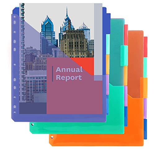 MAKHISTORY Plastic 5-Tab Binder Dividers with Two Pockets - 3 Sets, Insertable Dividers for 3-Ring Binder, Assorted Color