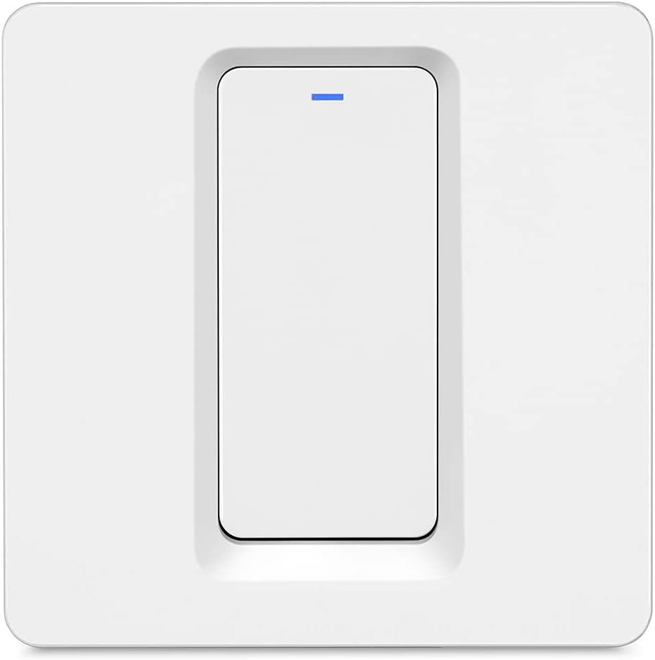 WiFi Smart Light Switch, Work with or without Neutral Wire, No Hub Required, Remote Control, Voice Control and Timing Function, Compatible with Alexa, Google Assistant and IFTTT 1 Gang-1 Way
