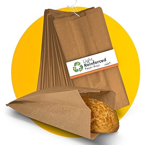 Simplelifeco UK Light, Reinforced Paper Bakery Bags for Bread | 100% Eco Friendly, Biodegradable Brown Paper Food Bags for Sandwiches, Lunch Boxes and Snacks (7 x 15” + Side Gusset) | Pack of 100 Cover